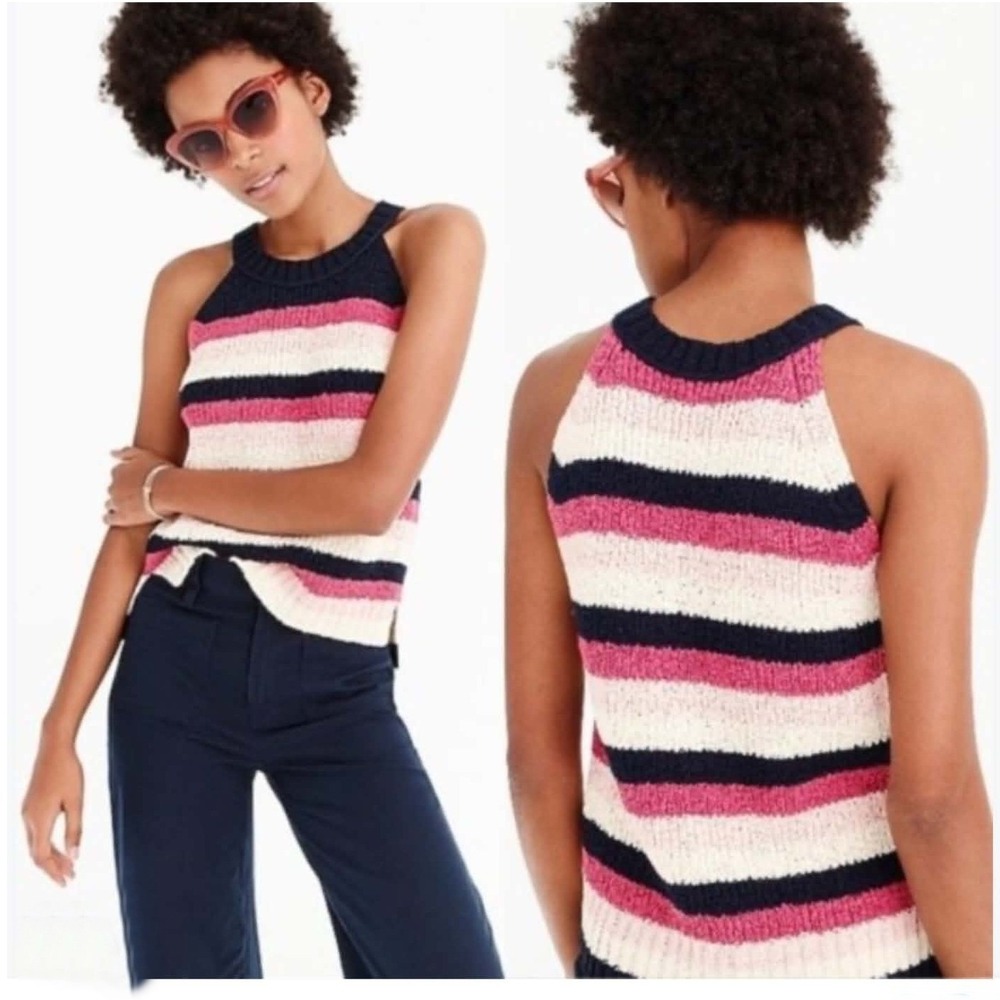 J. Crew Point Sur Stripe Small Halter Tank Sweater Chunky Texture Knit